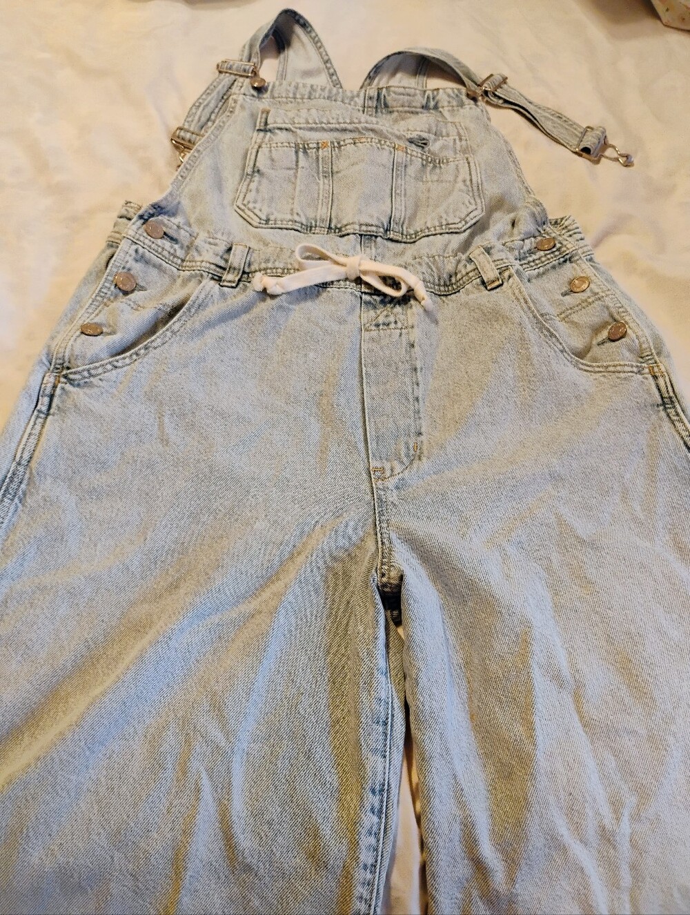 Light Wash Denim Overalls Jumpsuit - Casual Wide-Leg - Picture 7 of 11